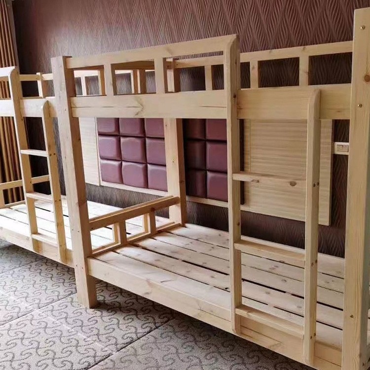 Simple Solid Wood Bunk Bed for Children, Multifunctional High-Low Double Decker Bed for Daycare, Dormitory Nap Bed with Stairs