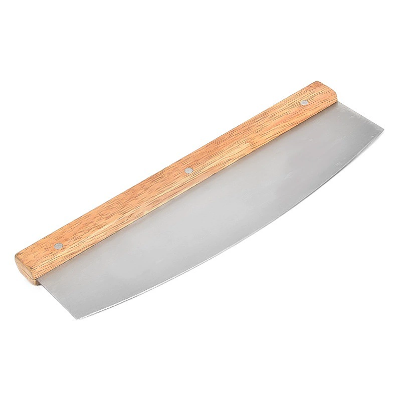 Amazon Горячая распродажа полумесяц пиццы нож деревянная ручка ятаган длинная нержавеющая сталь полукруглый хлеб тряска тост