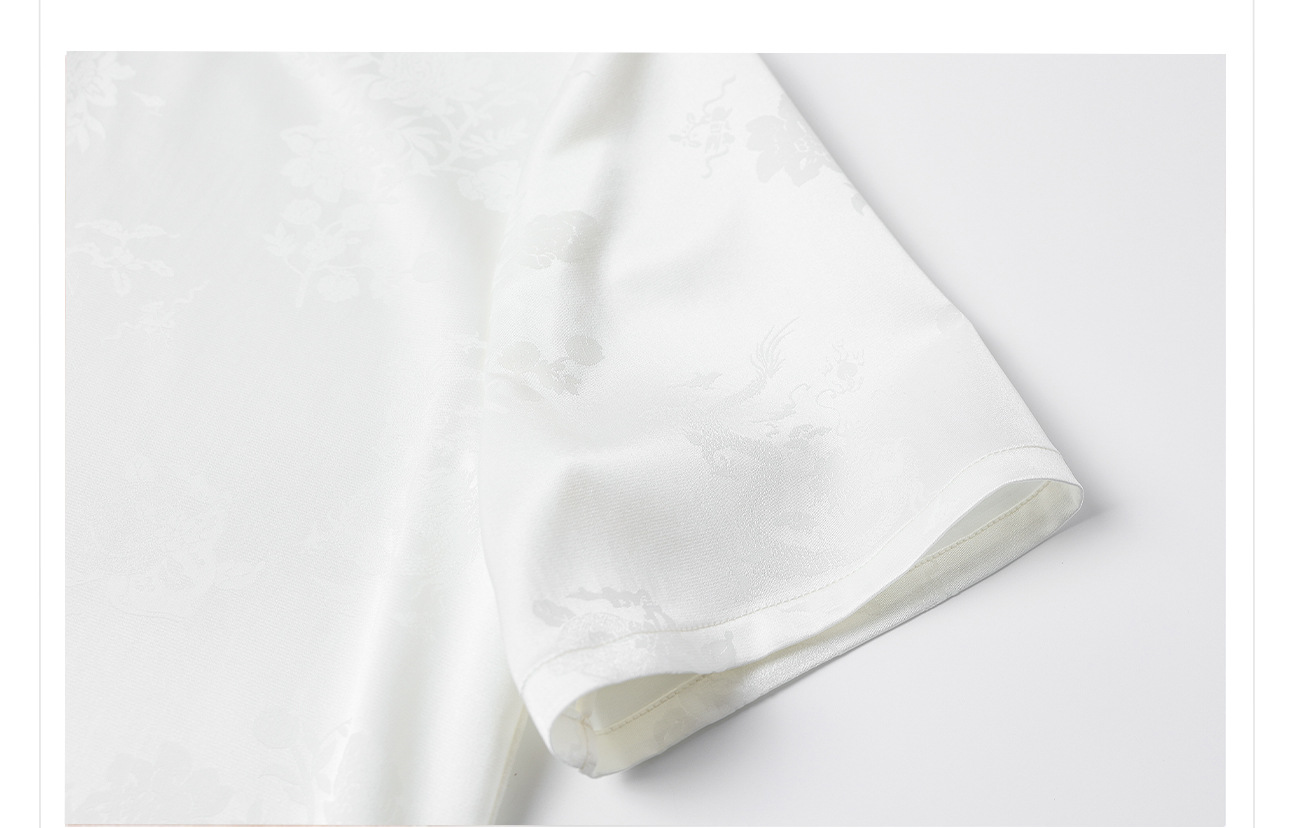 Áo thun nữ tay ngắn lụa tơ tằm jacquard trơn thiết kế đơn giản ZX M400 — Màu trắng chi tiết 39