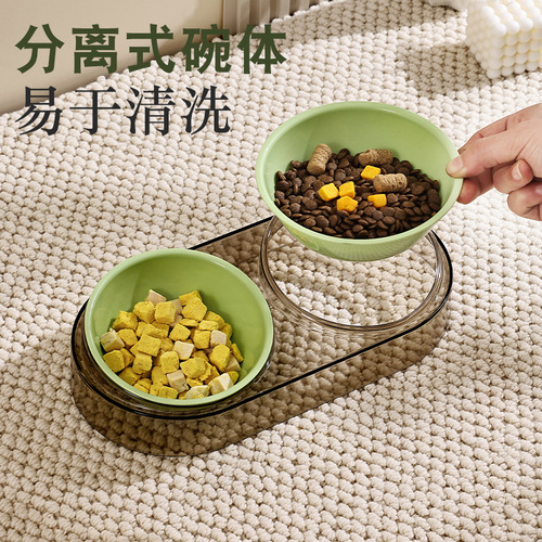 Cat bowl transparent cat food bowl pet feeding and drinking water double bowl dog bowl anti-knock over cat food bowl eating bowl pet supplies