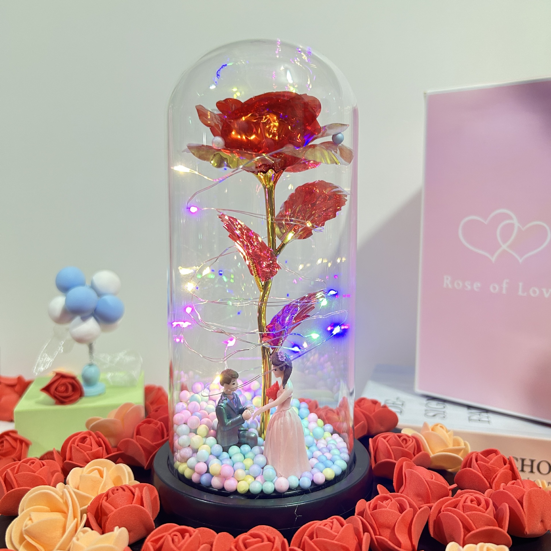 Flor eterna cubierta de vidrio lámina de oro rosa creativo regalo de San Valentín regalo de cumpleaños decoración ventas directas de la fábrica