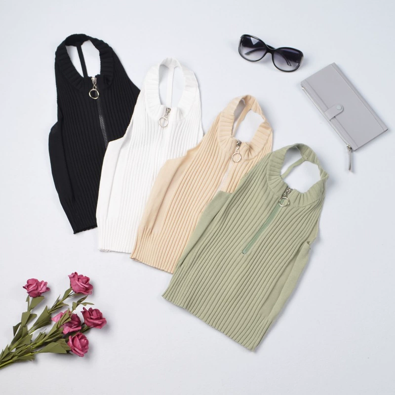 knitted base sexy short bra top with zipper, fashionable tank top, backless, beautiful back -