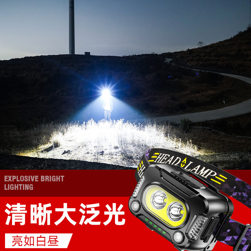 Linterna frontal con sensor COB para correr de noche, pescar, linterna de inundación, linterna frontal ultrabrillante para correr al aire libre, lámpara especial para correr de noche image 5