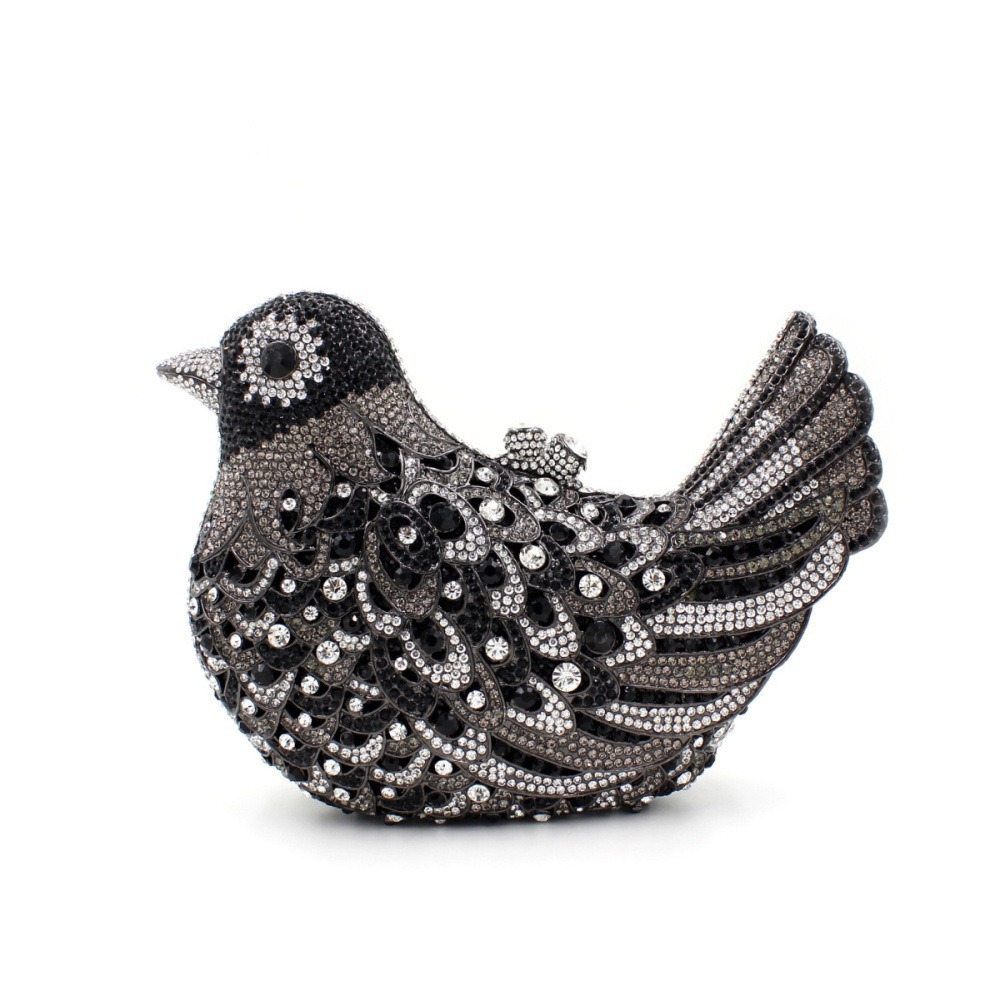 Bolso de cristal de pájaro, bolso de cena de diamantes de diamantes de color de pájaro, bolso de mujer.