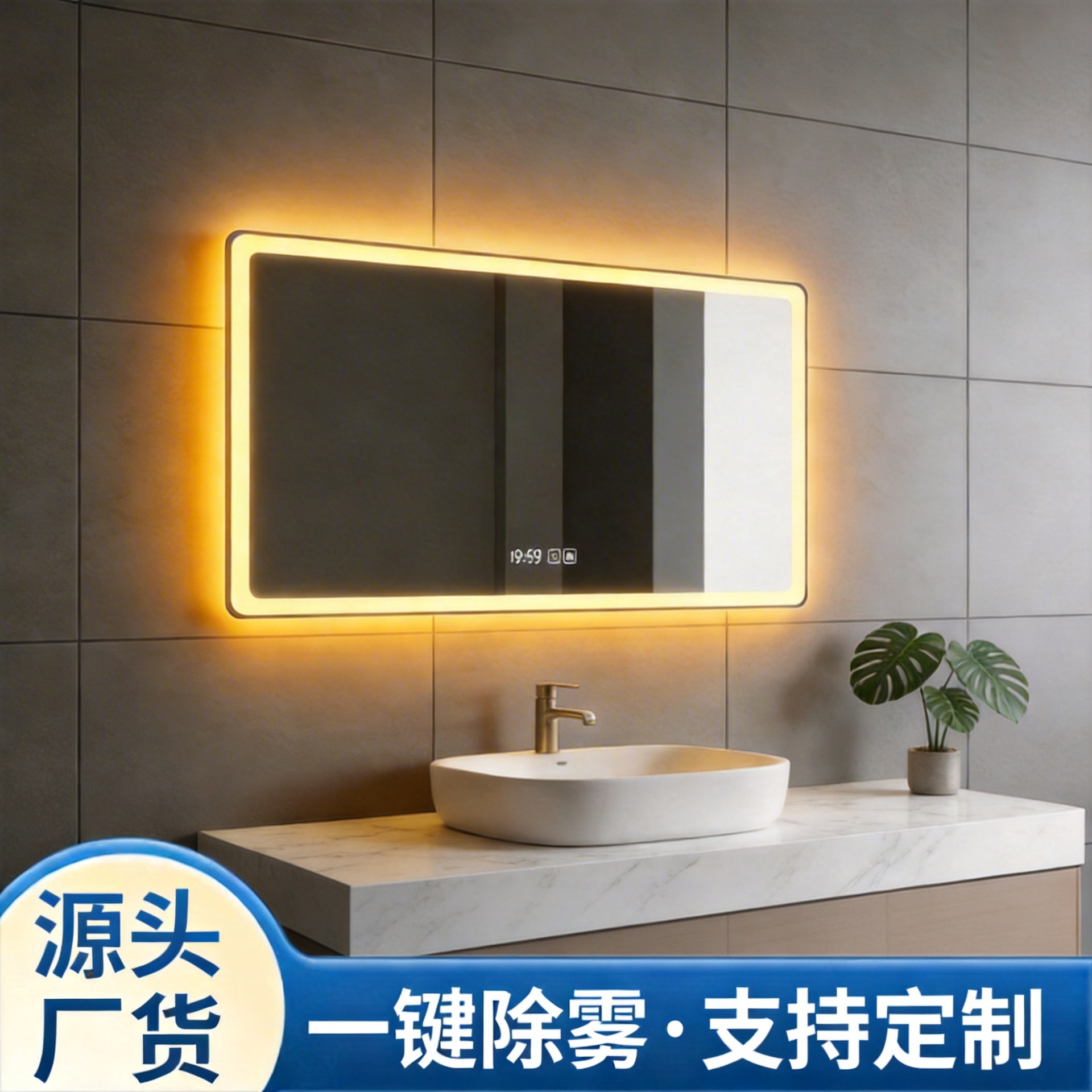 Smart bathroom mirror household wall-mounted bathroom mirror wall-mounted bathroom backlight touch screen anti-fog LED