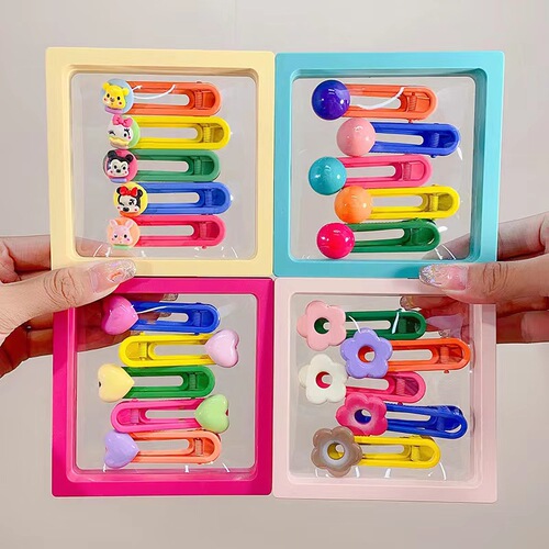 Korean Version New Cute Candy Bean Hair Clips for Kids Cartoon Color Gift Box Set Heart Hair Clip Side Clip Hair Accessory