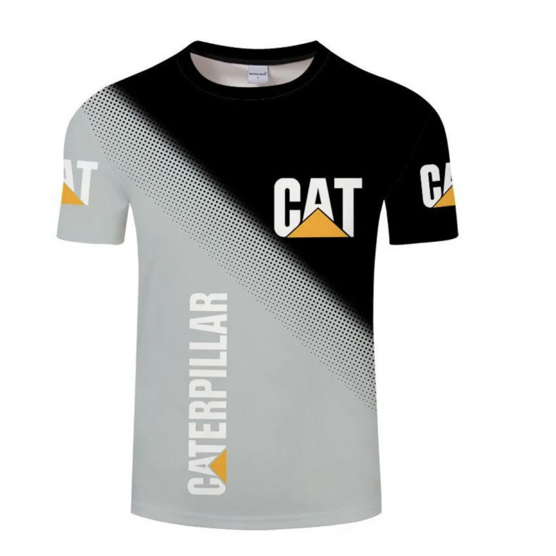 TK人気 CAT掘削機 3D立体インク メンズT アメリカンワークウェア風 通気速乾半袖Tシャツ|undefined