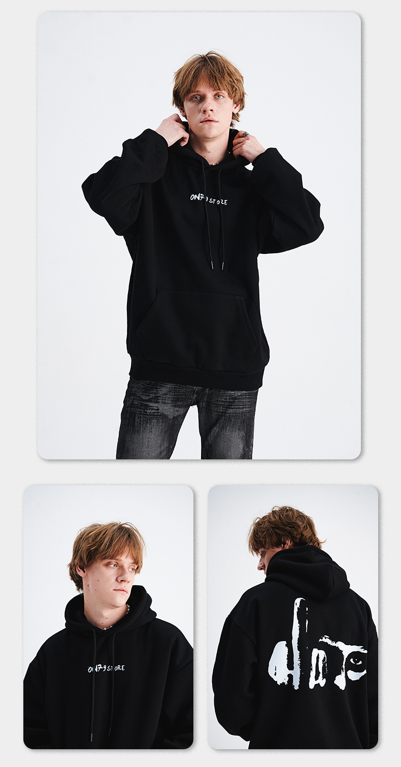 Herrenbekleidung Herbst und Winter neue nationale Flut Marke Herrenbekleidung schwere Geste Druck Fleece dicke Kapuzenpullover Herren lose_voghion.com