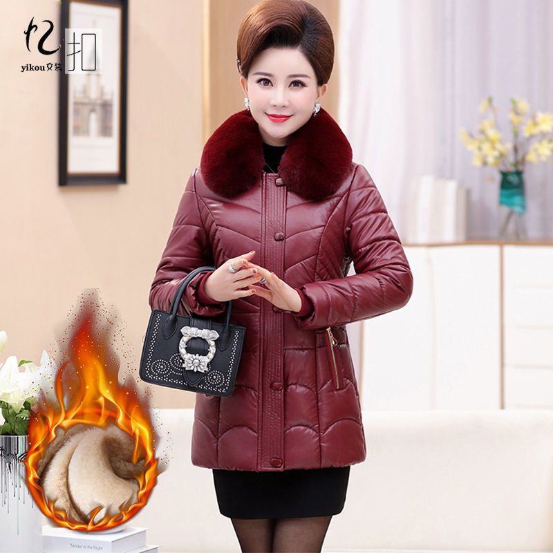 妈妈皮衣外套加绒加厚40岁女士秋冬pu皮夹克棉袄中老年女冬装棉衣
