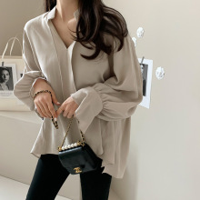 2025秋装韩国新款设计感宽松雪纺衫衬衫女