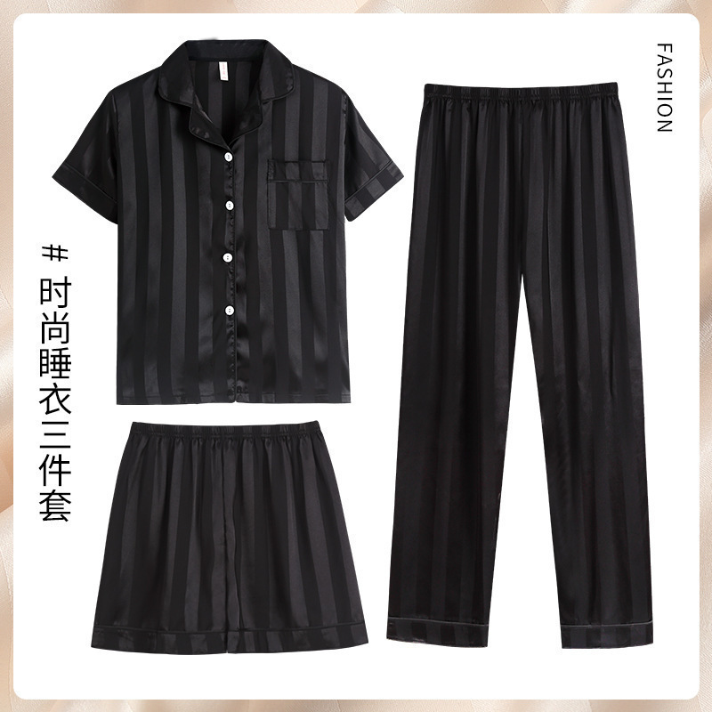 Pijamas de verano de los hombres de seda de hielo de manga corta de lujo de alta calidad de seda real se puede usar fuera de traje de tres piezas