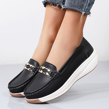 跨境大码女鞋厚底妈妈鞋2024新款女单鞋一脚蹬轻便松糕鞋休闲豆豆