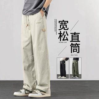 美式春夏季纯棉休闲裤男薄款2026新款美式潮牌宽松直筒运动长裤子