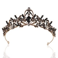 歐美新娘飾品皇冠頭飾復古金色黑鑽發箍結生日配飾萬聖節皇冠批發