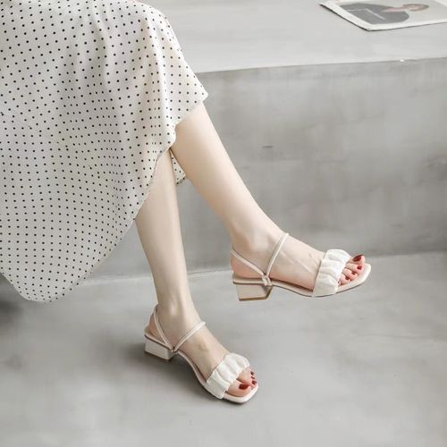 Fashionable Slippers for Women with One Character, Open-Toe, Two-Piece Design, 2024 Autumn New Arrival, Square-Toe, Transparent Heel, Thick Heel Cooling Slippers for Women