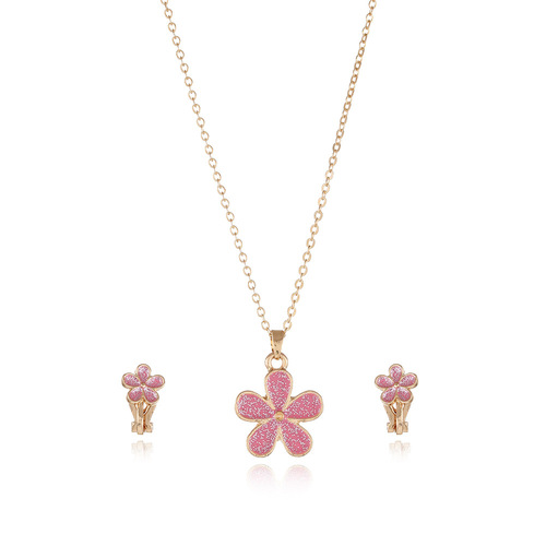 Cross-border creative children's jewelry set cartoon small flowers alloy drip oil necklace earrings two-piece set accessories wholesale