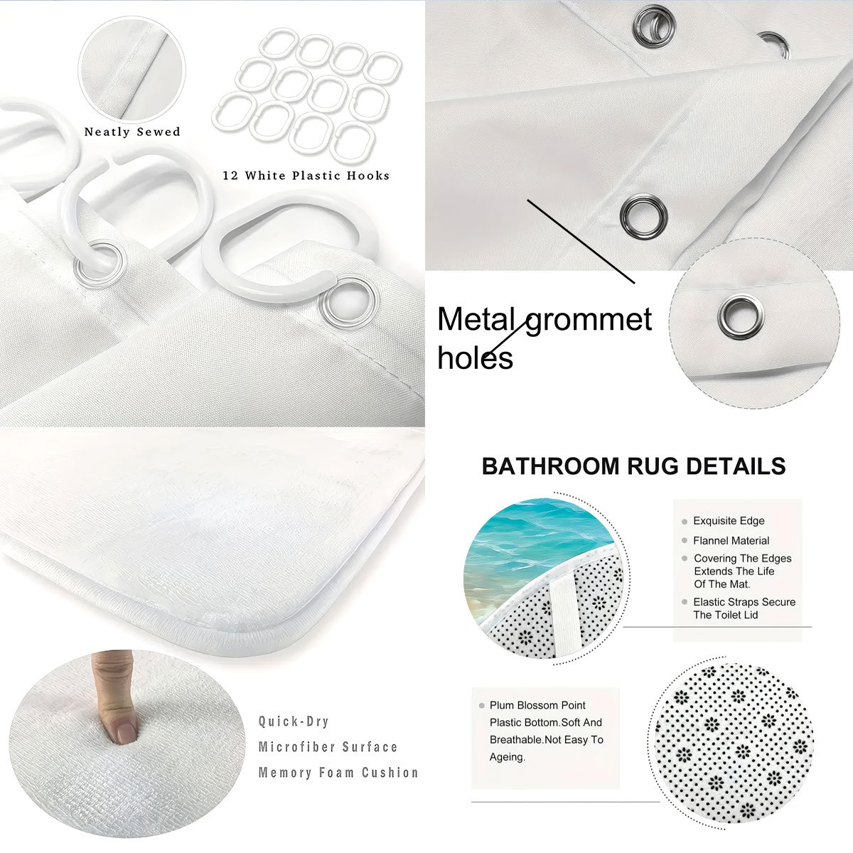 Mei Ke más cortina de baño impermeable serie de paisaje de playa impresión digital poliéster cortina de baño cuatro piezas un conjunto de cabello