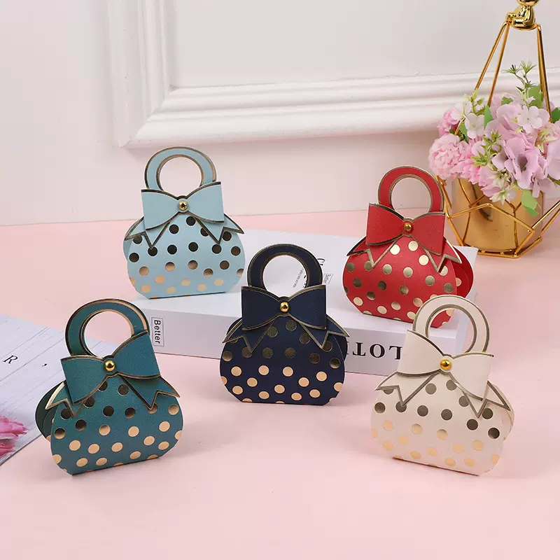 欧式婚礼喜糖盒子创意手提式ins波点糖果礼盒桌糖蝴蝶结纸盒 烫金