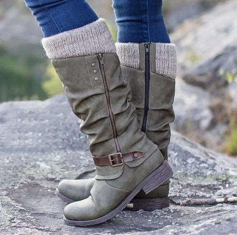 Fashionable non-slip high boots with zipper