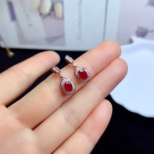 S925 silver inlaid natural ruby earrings earrings fashion elegant earrings high sense luxury main stone 4*6