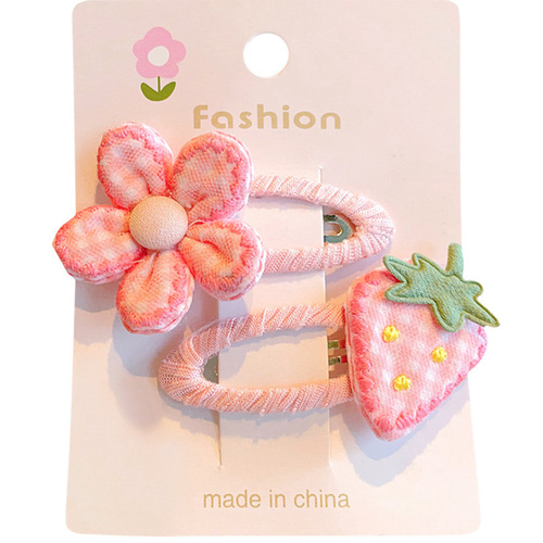 Children's Hair Clip Flower Strawberry BB Clip Girls Side Part Hair Clip Fringe Hairpin Cute Cartoon Baby Fabric Hair Accessory