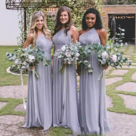 跨境亚马逊新娘婚礼宴会伴娘服单肩修身外贸长款晚礼服连衣裙显瘦