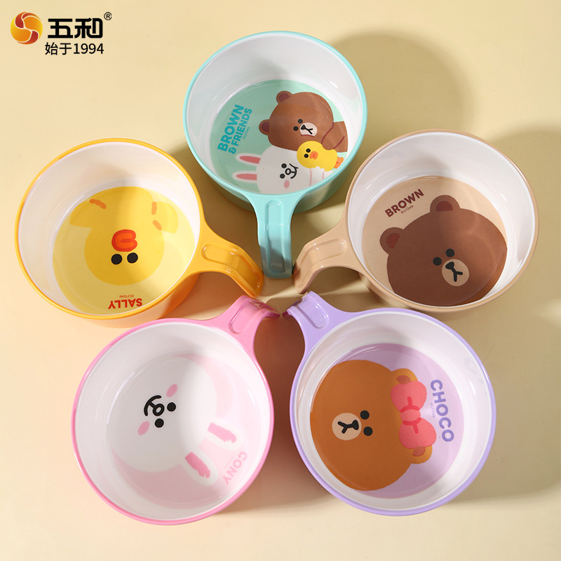 Line Friends Series Melamine Kidsren's Tableware New Cartoon Baby Food Bowl Divided Plate Water Cup Fork and Spoon