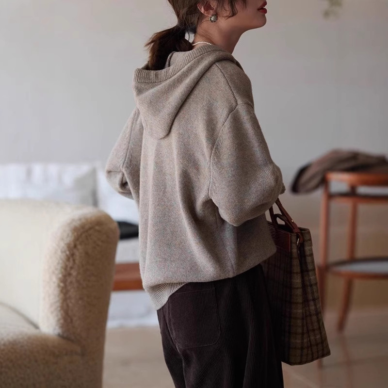 "Sketch Workshop" 500g Merino Wool Light Retro Lazy Loose Knitted Hooded Sweater