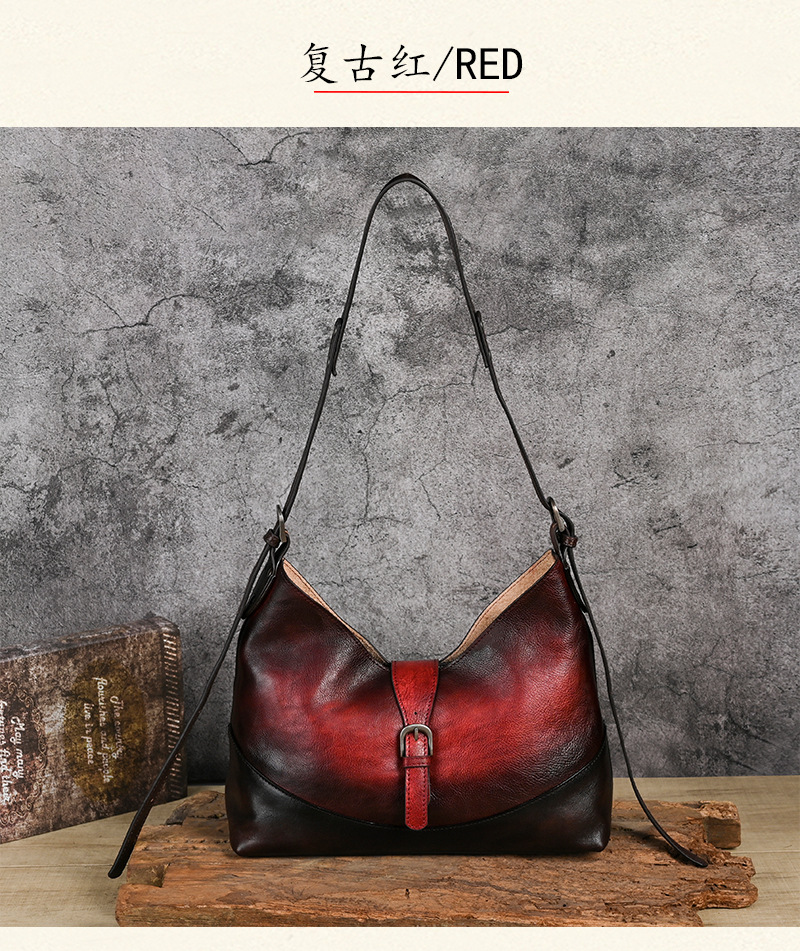 Túi tote da bò thật phong cách vintage, tay cầm chắc chắn, dung tích lớn — Vàng cổ điển, Màu xanh lá cây, Đỏ cổ điển, Nâu cổ điển chi tiết 19