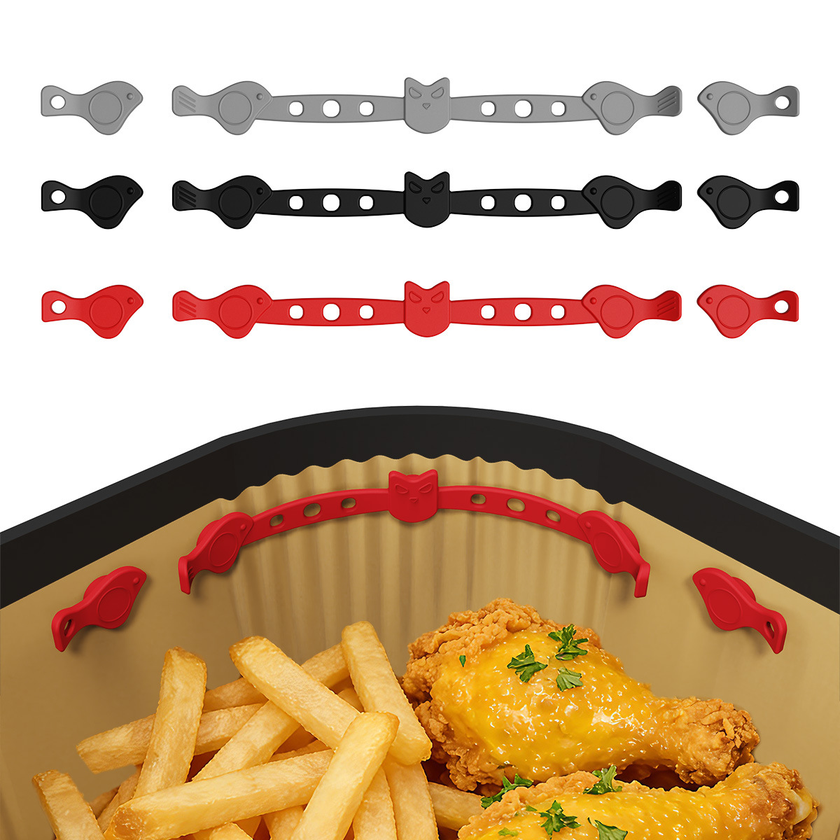 Sınır ötesi mıknatıs klipsi sabit iç parşömen kağıdı kaplı hava fritöz pedi gıda sınıfı yüksek sıcaklığa dayanıklı silikon mıknatıs tokası taşınabilir