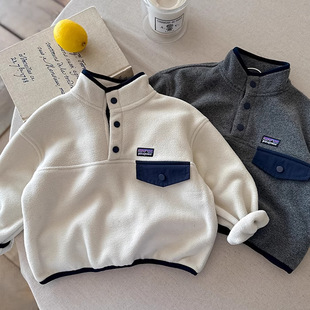 In Stock! Children's Polo Shirt Double-Sided Velvet Autumn and Winter Boys' Half-Zip Jacket Fleece-Lined Trendy Baby Pure Color Bottoming Shirt