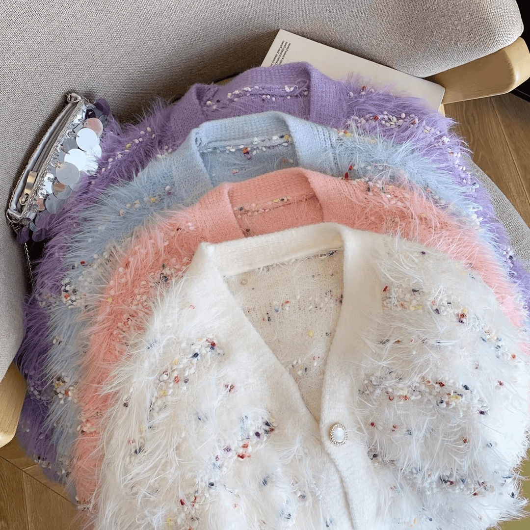 2025 Autumn and Winter Imitation Mink Velvet Long Sleeve Knitted Sweater Women's Autumn and Winter Lazy Style Cardigan Tops Chic Loose Top