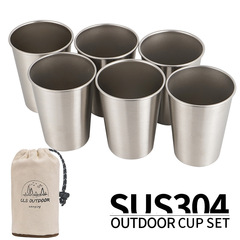 Outdoor 304 stainless steel 6-piece cup set large camping picnic portable beer cup set white bar home cup