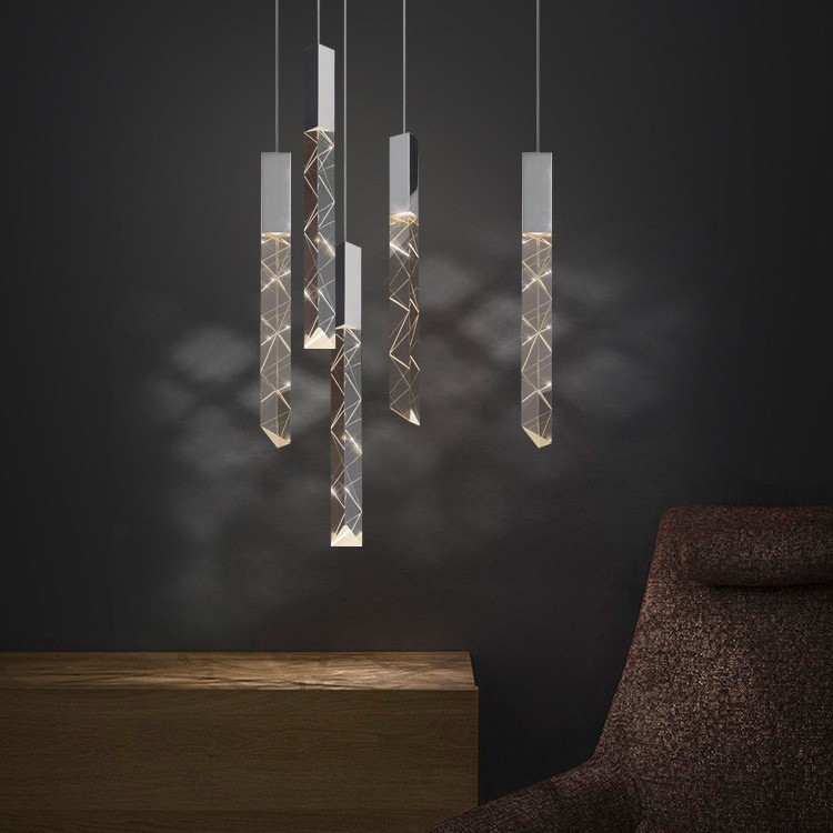 Lámpara luminosa de cristal giratoria escalera de sala de estar nórdica lámpara de cristal dúplex lujosa barra de la villa simple elegir restaurante