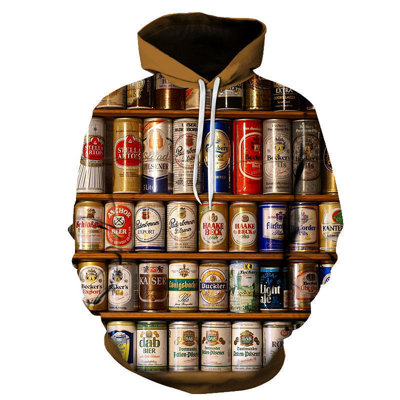 2023 cross-border new beer bubble liquid personalized sweater trendy digital 3D printing hoodie