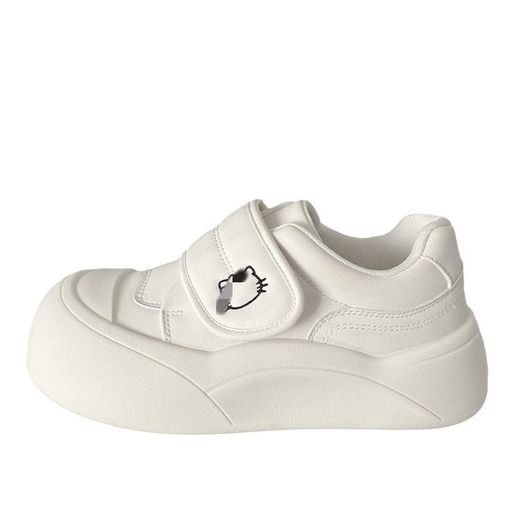 Hermosos zapatos blancos de fondo grueso para estudiantes de niñas 2026 primavera y verano nuevos zapatos de pan de velcro con faldas image 6