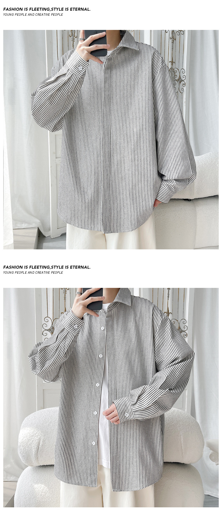 Men's Black And White Striped Sun-protective Long Sleeve Coat_voghion.com