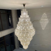定制客厅水晶大吊灯别墅挑空餐厅复式楼轻奢不锈钢金色酒店大厅灯