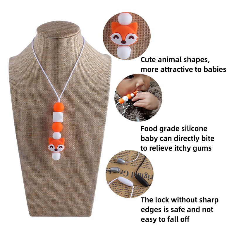 Bebé molar mordedor perlas colgante masticable colgante accesorios de ropa de los niños de dibujos animados animal colgante mordedor collar