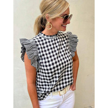 D 74988 Plaid ruched women's shirt ����ѹ�޳���Ů�羳��