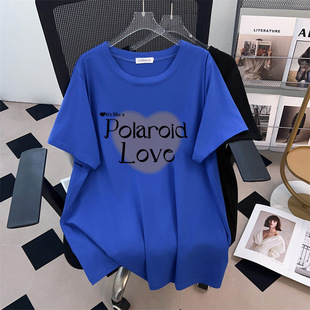 Round Neck New Plus Size Slimming Look Loose Mid-Length Short-Sleeved T-Shirt for Women 200/300/350 Pounds 1073