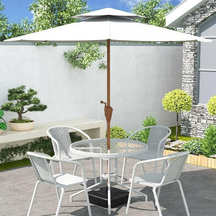 Red and White Outdoor Table and Chair Courtyard with Umbrella Set Outdoor Open-Air Iron Milk Tea Shop Waterproof Sun Protection Parasol
