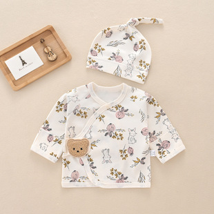 2024 New Spring Newborn Baby Clothes Baby Half-Back Clothes with Fetal Cap Pure Cotton Monk Clothes 0-3 Months