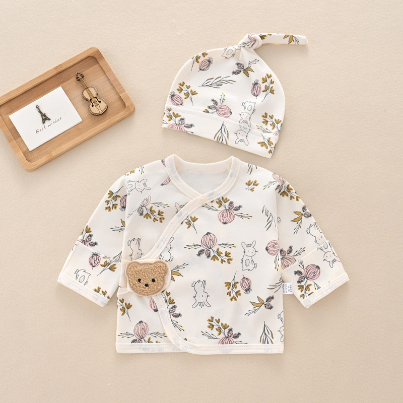 2024 New Spring Newborn Baby Clothes Baby Half-Back Clothes with Fetal Cap Pure Cotton Monk Clothes 0-3 Months