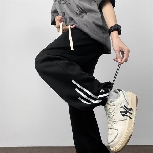 INS Artistic & Casual Pants for Men: Spring/ Autumn Latest Trendy Loose-Fit, Versatile Wide-Leg Design with 3 Stripes – New Arrival for Men