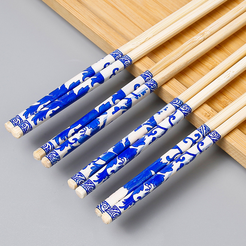 Palillos desechables grandes lotes de palillos redondos gruesos y largos de 24cm 50 pares de un paquete de palillos de película de impresión Embalaje independiente al por mayor