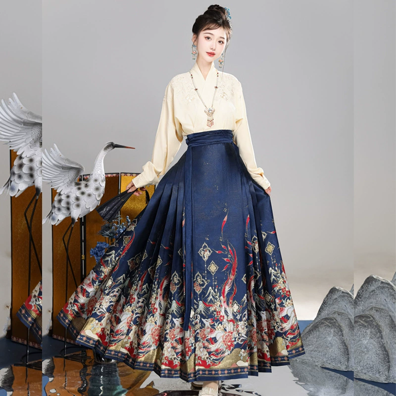 Новый взрослый Hanfu Ming Hanfu Тканая золотая юбка с конским лицом