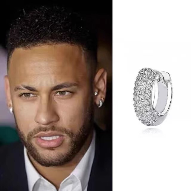 Color Neymar Earrings Men's Trendy Handsome High-End Full Diamond Earrings Hip-Hop Street Earrings Full of Diamond Zircons