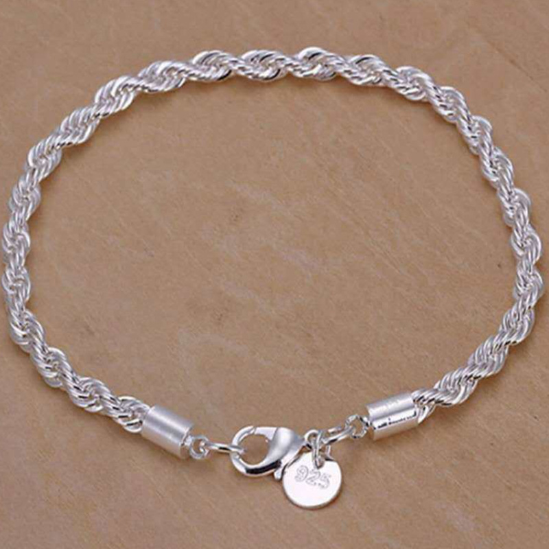 European and American popular jewelry 4mm twist twisted rope bracelet cross-border hot sale simple fashion silver plated women's bracelet