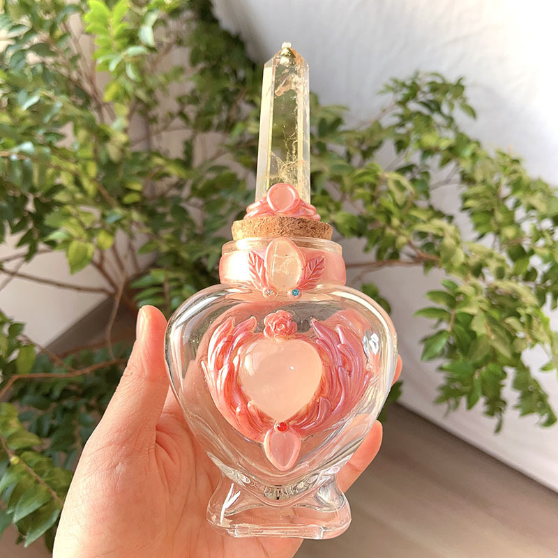 天然水晶魔法瓶原石スライスピンク系水晶瓶手作りの美しい水晶瓶消磁|undefined